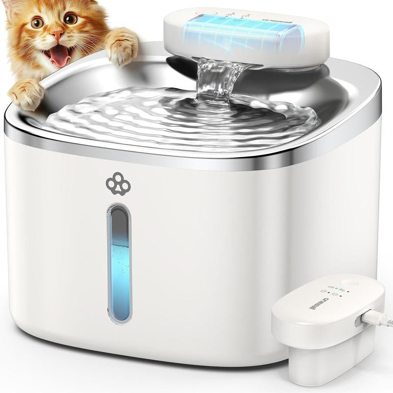 Oneisall Wireless Cat Water Fountain, Stainless Steel, 3.5L/118Oz Automatic Cat Water Fountain Cordless & Rechargeable with Motion Sensor and Low Noise