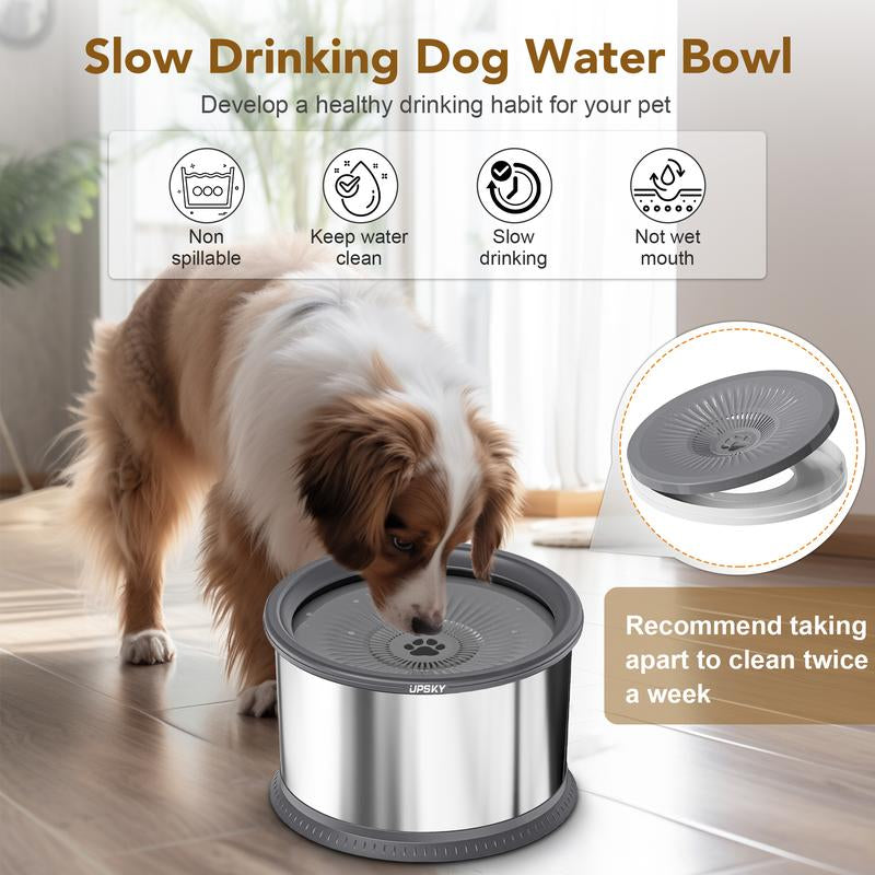 6.5L Dog Water Bowl,1.6 Gallon Super Large Capacity No Spill Dog Water Bowl,Stainless Steel Spill Proof Slow Water Feeder,No Splash Water Bowl with Anti-Slip Mat for Messy Drinkers