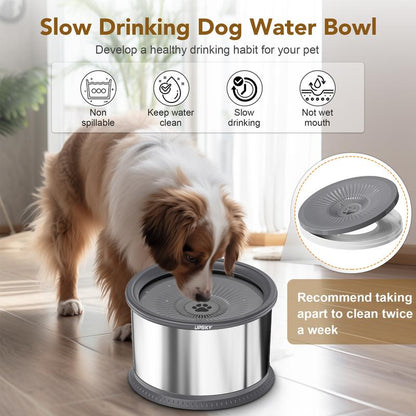 6.5L Dog Water Bowl,1.6 Gallon Super Large Capacity No Spill Dog Water Bowl,Stainless Steel Spill Proof Slow Water Feeder,No Splash Water Bowl with Anti-Slip Mat for Messy Drinkers