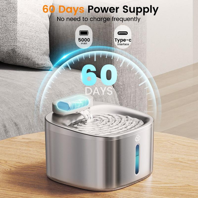 Oneisall Wireless Cat Water Fountain, Stainless Steel, 3.5L/118Oz Automatic Cat Water Fountain Cordless & Rechargeable with Motion Sensor and Low Noise