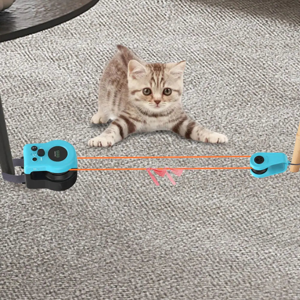 Interactive Cat Toy Chase Run Exercise Mental Stimulation Cat Feather Toy Treadmill Kitten Toy for Bored Kitten Puppy Play