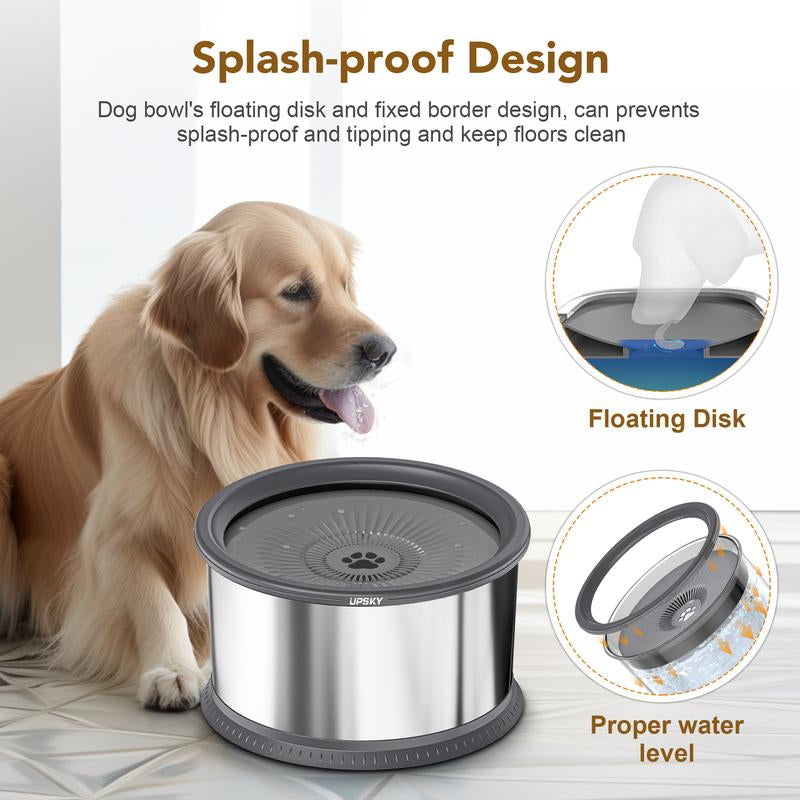 6.5L Dog Water Bowl,1.6 Gallon Super Large Capacity No Spill Dog Water Bowl,Stainless Steel Spill Proof Slow Water Feeder,No Splash Water Bowl with Anti-Slip Mat for Messy Drinkers
