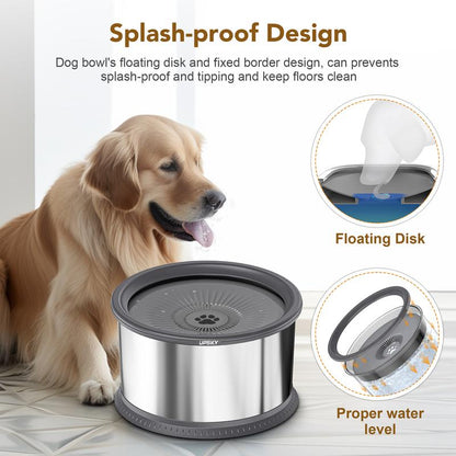 6.5L Dog Water Bowl,1.6 Gallon Super Large Capacity No Spill Dog Water Bowl,Stainless Steel Spill Proof Slow Water Feeder,No Splash Water Bowl with Anti-Slip Mat for Messy Drinkers