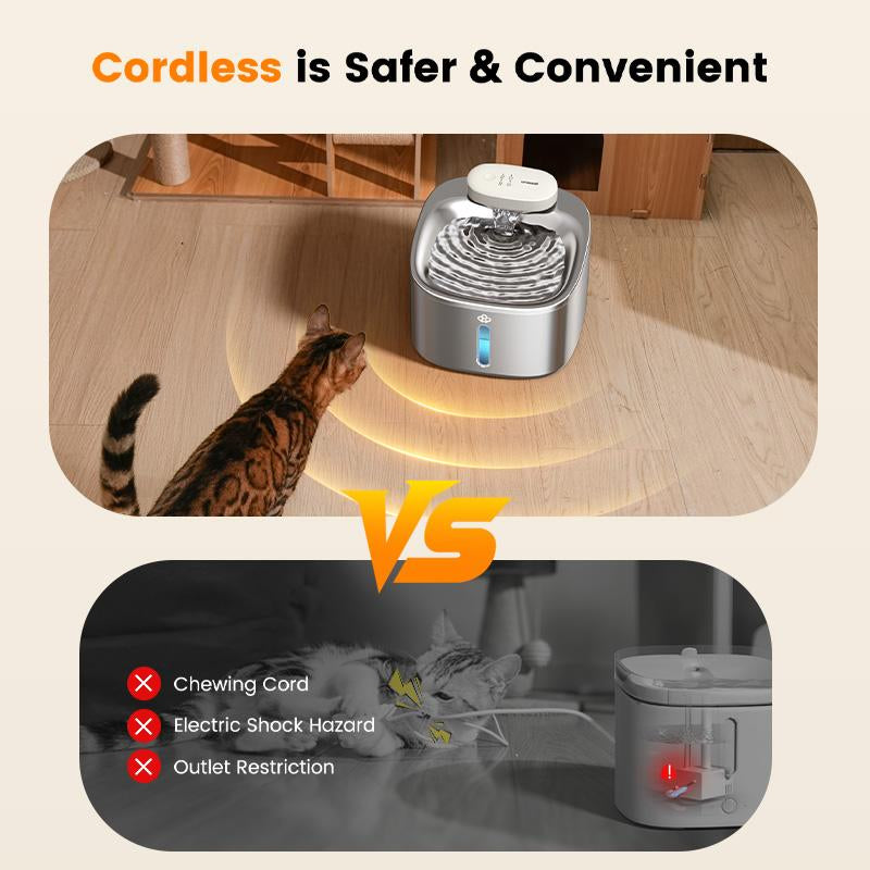Oneisall Wireless Cat Water Fountain, Stainless Steel, 3.5L/118Oz Automatic Cat Water Fountain Cordless & Rechargeable with Motion Sensor and Low Noise