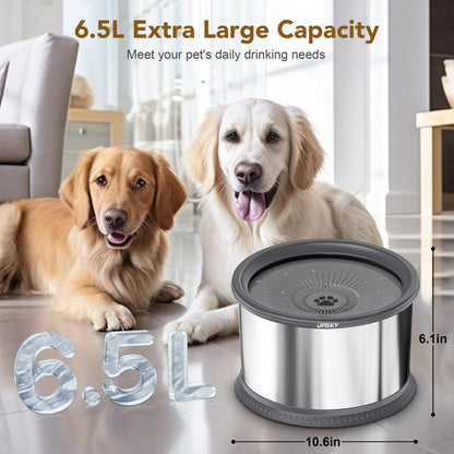 6.5L Dog Water Bowl,1.6 Gallon Super Large Capacity No Spill Dog Water Bowl,Stainless Steel Spill Proof Slow Water Feeder,No Splash Water Bowl with Anti-Slip Mat for Messy Drinkers
