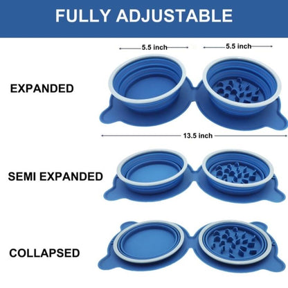 Collapsible Dog Bowls Water, Portable Travel Pet Food Feeding Cat Bowl, Foldable Expandable Cup Dish with No Spill Non-Skid Silicone Mat, Free Carabiner for Traveling, Hiking, Camping (Navy Blue