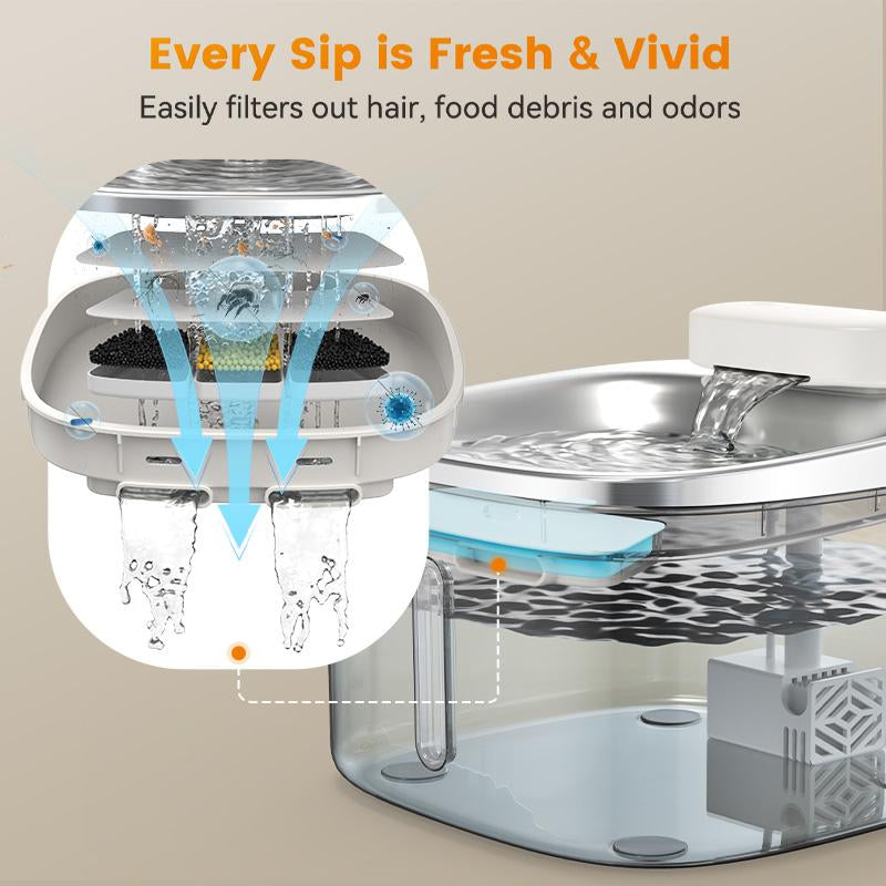 Oneisall Wireless Cat Water Fountain, Stainless Steel, 3.5L/118Oz Automatic Cat Water Fountain Cordless & Rechargeable with Motion Sensor and Low Noise