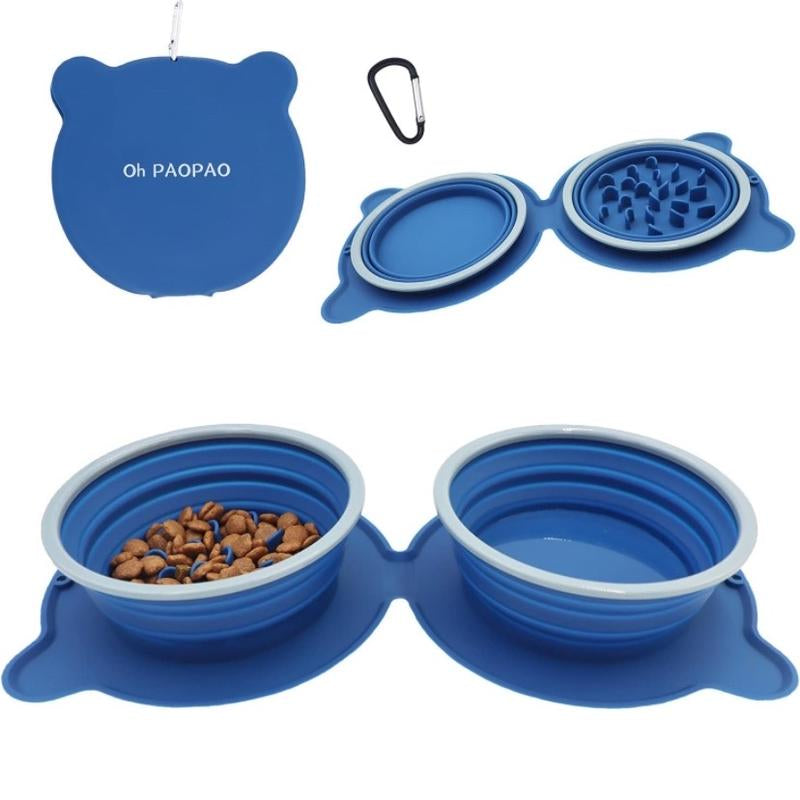 Collapsible Dog Bowls Water, Portable Travel Pet Food Feeding Cat Bowl, Foldable Expandable Cup Dish with No Spill Non-Skid Silicone Mat, Free Carabiner for Traveling, Hiking, Camping (Navy Blue