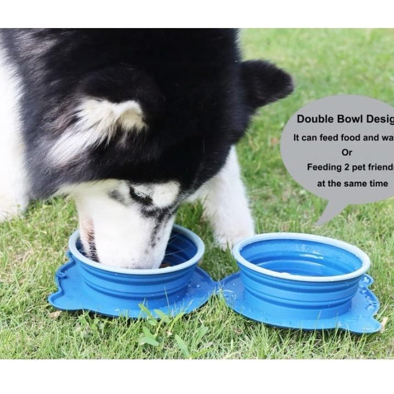 Collapsible Dog Bowls Water, Portable Travel Pet Food Feeding Cat Bowl, Foldable Expandable Cup Dish with No Spill Non-Skid Silicone Mat, Free Carabiner for Traveling, Hiking, Camping (Navy Blue
