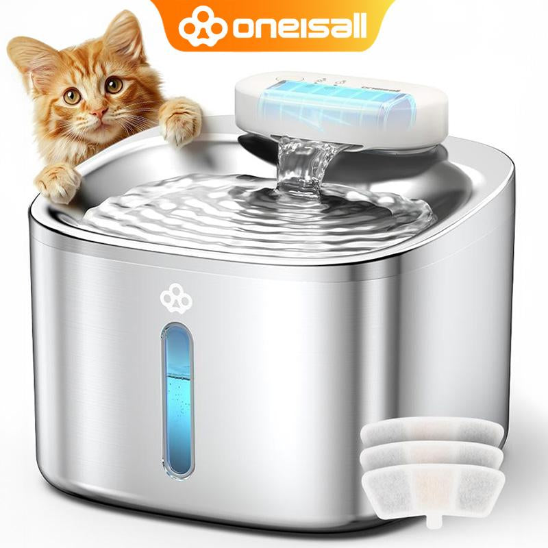 Oneisall Wireless Cat Water Fountain, Stainless Steel, 3.5L/118Oz Automatic Cat Water Fountain Cordless & Rechargeable with Motion Sensor and Low Noise