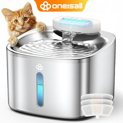 Oneisall Wireless Cat Water Fountain, Stainless Steel, 3.5L/118Oz Automatic Cat Water Fountain Cordless & Rechargeable with Motion Sensor and Low Noise